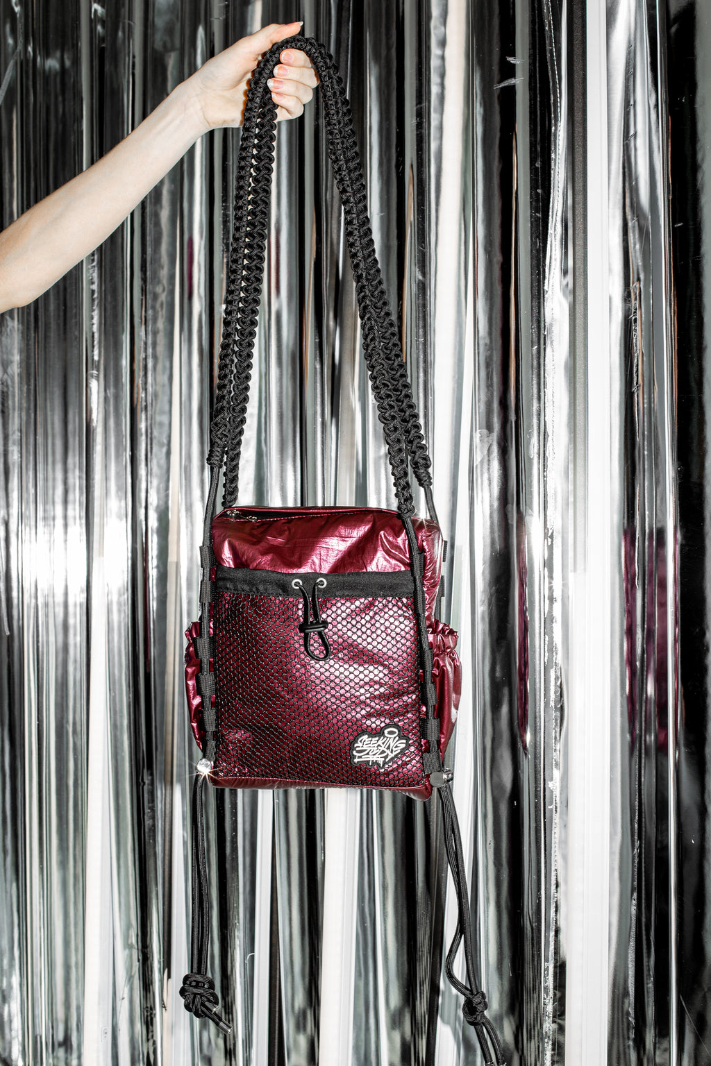 'Rain proof' Small Metallic Bag Burgundy