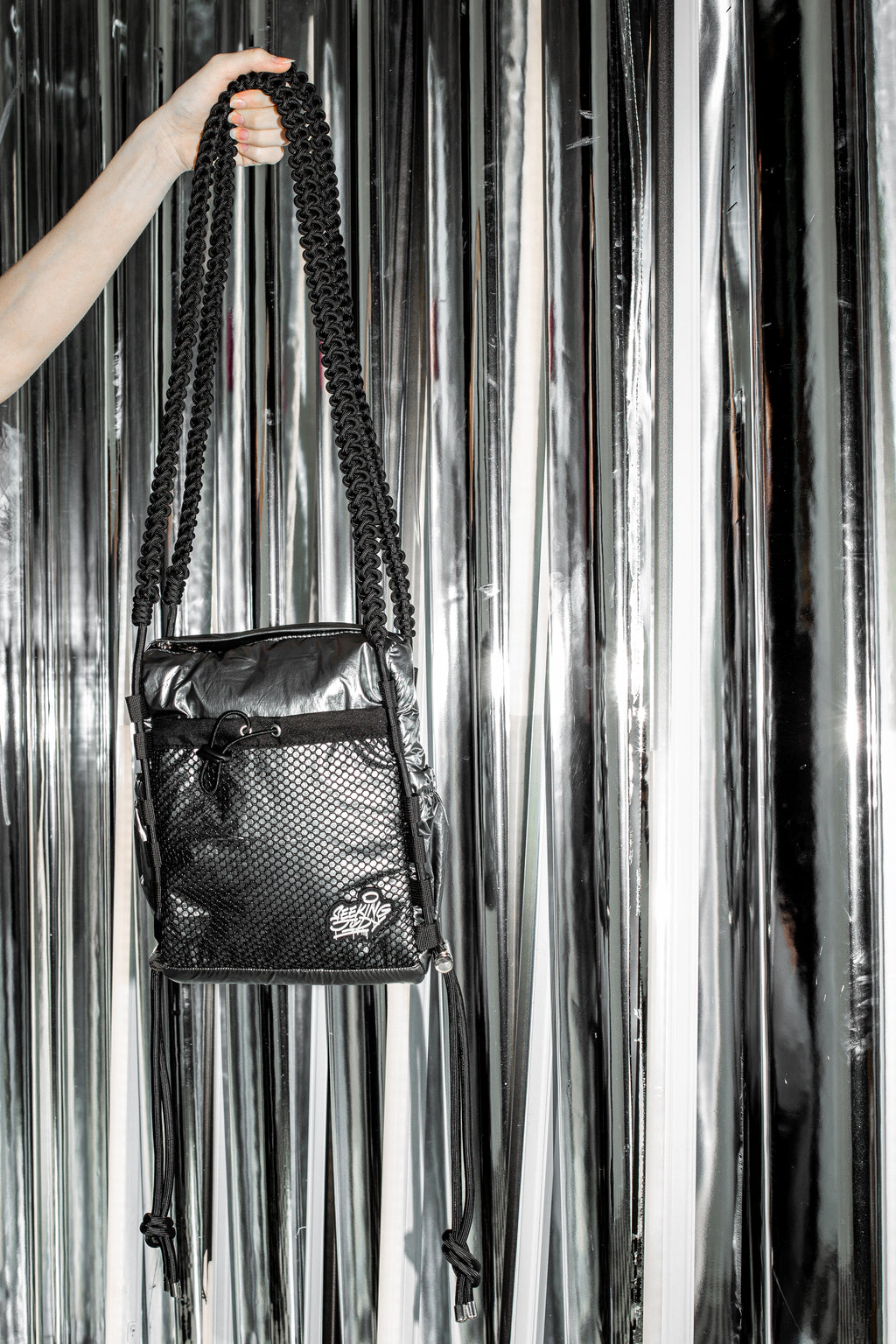 'Rain proof' Small Metallic Bag Black Metallic