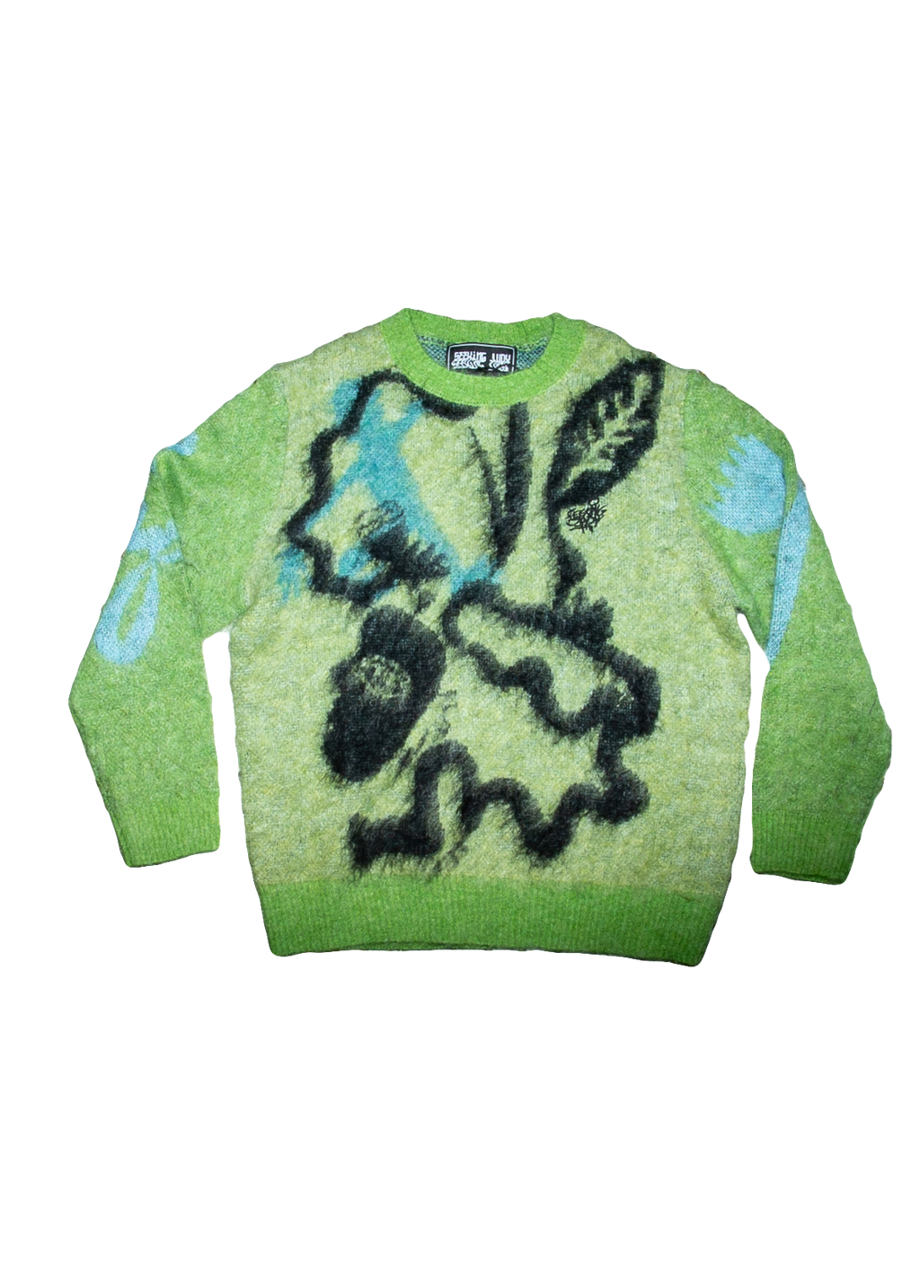 Green Mohair Jumper with leaves and flowers