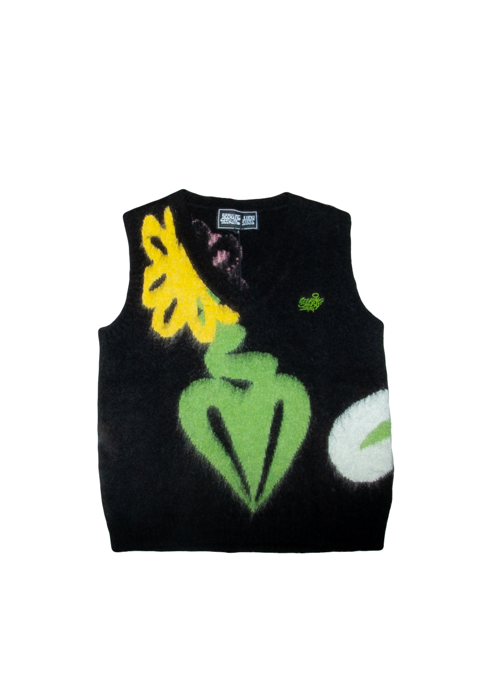 Black Mohair Sweater Vest with Flowers