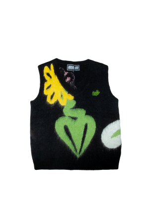 Black Mohair Sweater Vest with Flowers