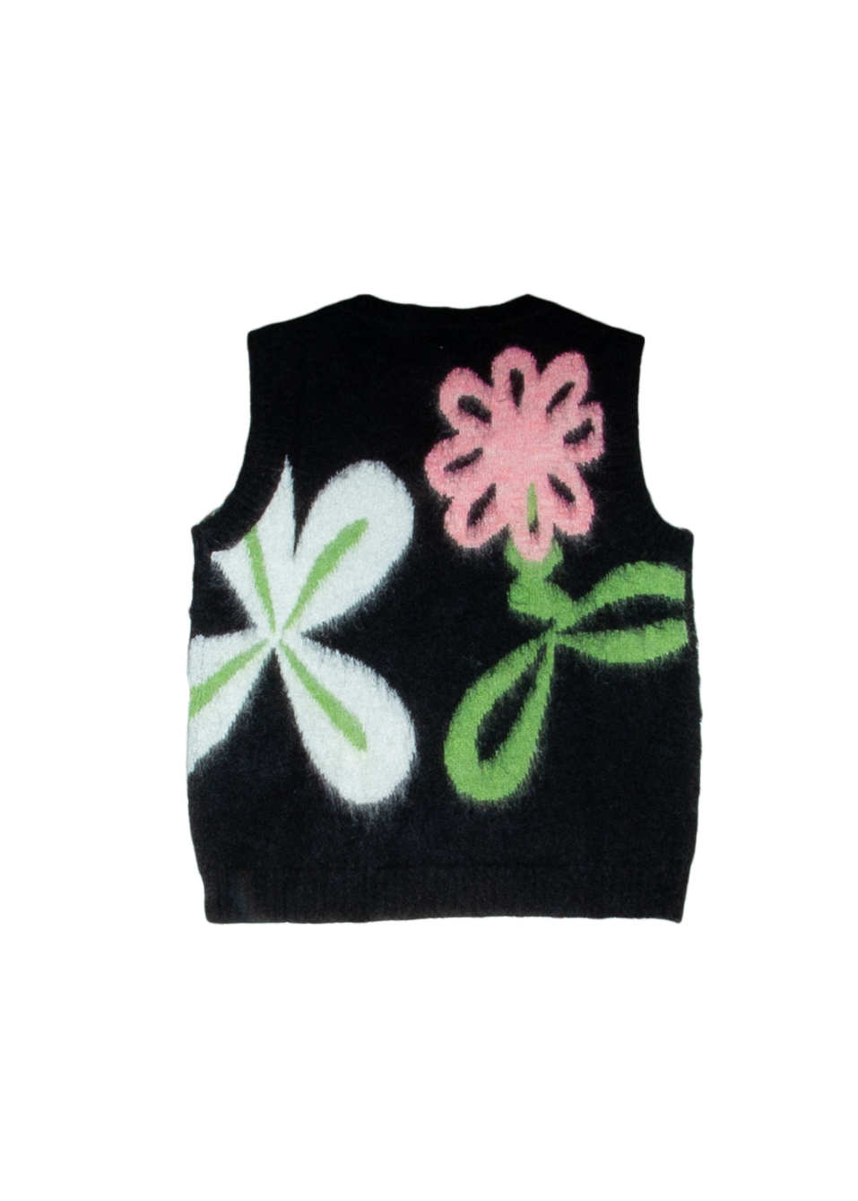 Black Mohair Sweater Vest with Flowers