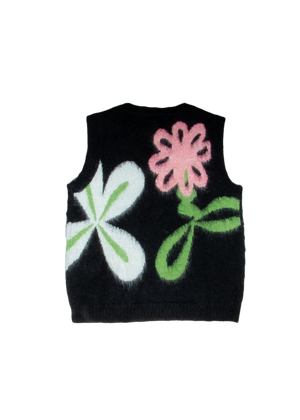 Black Mohair Sweater Vest with Flowers