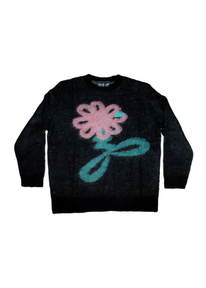 Black Mohair Jumper with Pink Flower